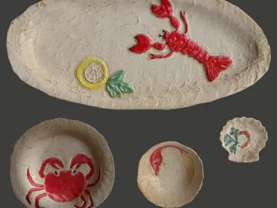 Ceramic plate set with sea animal detail  Zara Home Low-poly 3D model