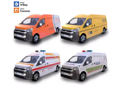 toyota hiace van - Ambulance - taxi - Post - police 3D model