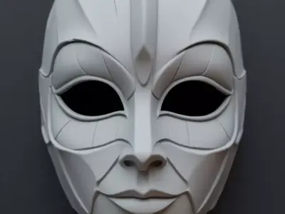 Luxury Warrior Mask 3D Model Gold Accents Black Leather Texture Low-poly 3D model