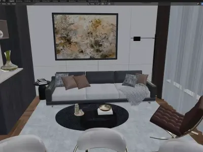 Luxury Private Dining Lounge with Round Table and Chandelier 3D model