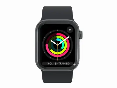 Apple Watch 3 - Silver Aluminium Case with Black Sport Band Low-poly 3D model