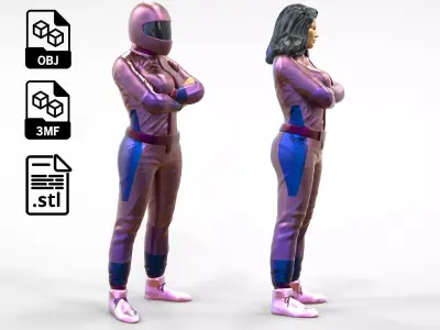 N5 Woman Race Driver Standing 3D print model