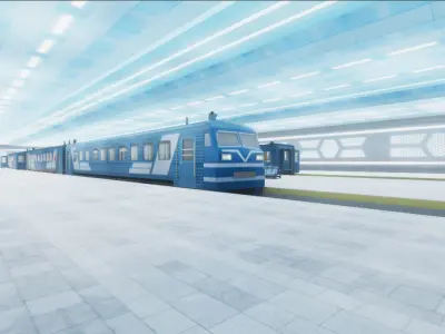 Train Passenger and Modern Train Station Low-poly 3D model