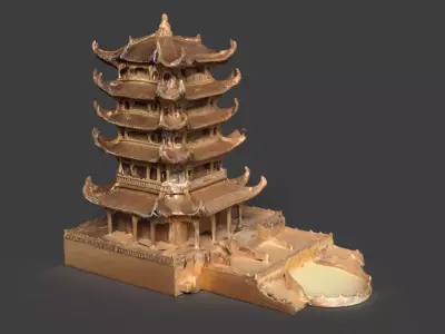  Chinese ancient house figure  Low-poly 3D model