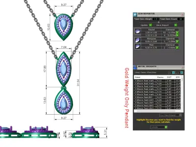 Fiery Rose Gold Diamond Tie Necklace With Pear and Marquise 3D print model