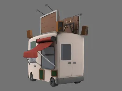 Stylized Cartoon Food Van or Food Truck 3D model