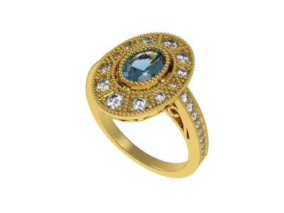 Oval Diamond Halo Art Deco Ring 3D print model