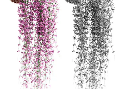 Hanging plants in wicker pots v2 3D model