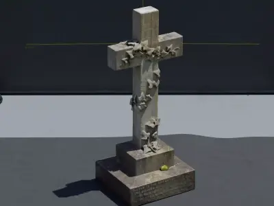 Photogrammetry Model of Grave Stone Cross Ivy Decoration Low-poly 3D model