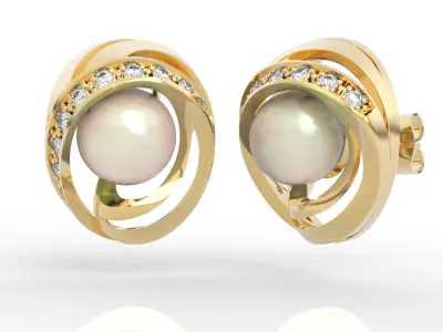 8mm pearl and diamond earrings 3D print model