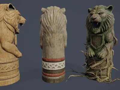 Totem Pole Lion PBR Low-poly 3D model