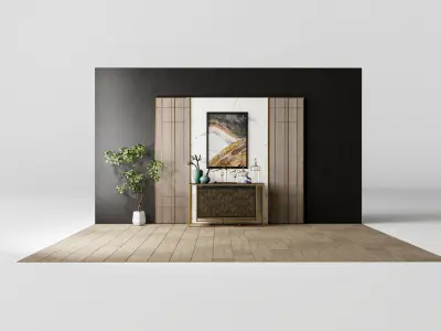 Sideboard with wall panel and flooring 6 3D model