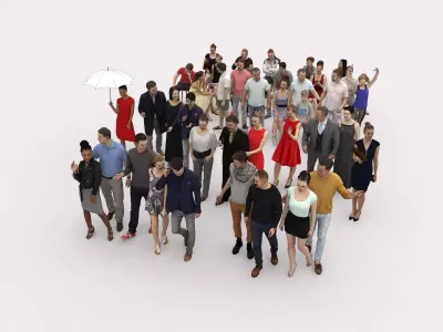 40x Crowds Scanned Casual 12 Elegant Sitting People Low-poly 3D model