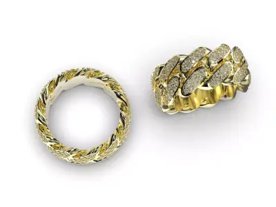 Cuban Link Ring With Stones - Size 8 3D print model
