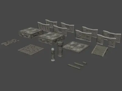 Modular building set 1 Low-poly 3D model