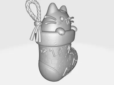 Adorable Cat in Christmas Stocking Cute Holiday Cat Ornament 3D print model