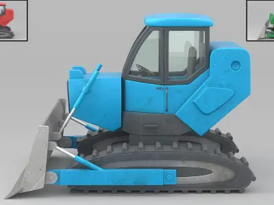 Cartoon Bulldozer Low-poly 3D model