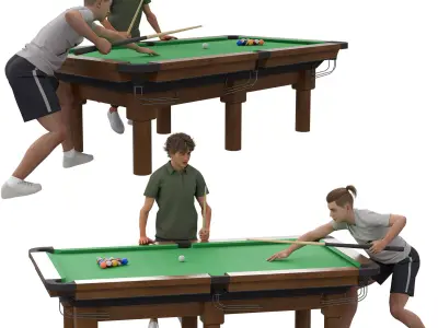 Pool Hall Scene with Two Posed Characters Low-poly 3D model