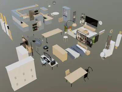 Classic style porch house furniture only pack Low-poly 3D model