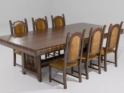 Old Decorative Low-High poly Dining Table Low-poly 3D model