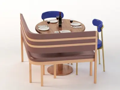Banquette With Bar Table and Chair Set 3D model