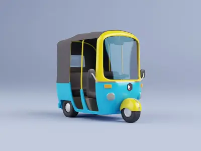 Stylized Cartoon Rickshaw TukTuk -Fully rigged  3D model