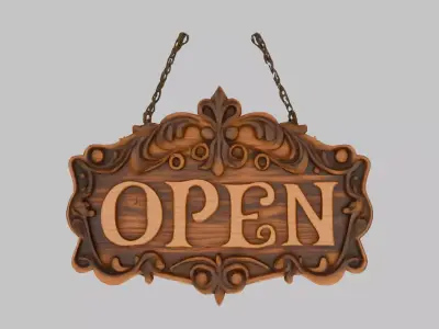 Ornate Wooden Open Sign 3D Model Low-poly 3D model