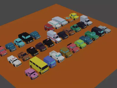 Low poly car pack-32 vehicles Low-poly 3D model