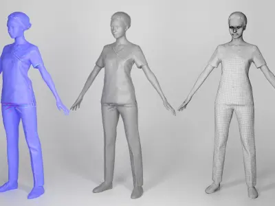 Young beautiful brunette in surgeon uniform in A-pose 189 Low-poly 3D model