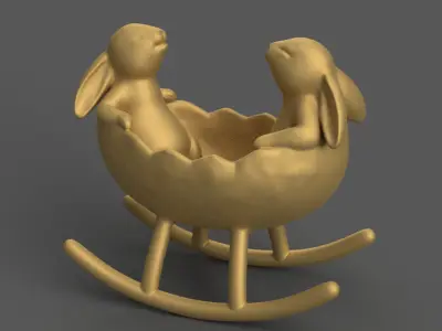 Bunny Rocking Cradle Cute Easter 3D Model for Decoration 3D print model
