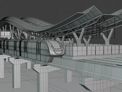 Monorail station with train 2024 II 3D model