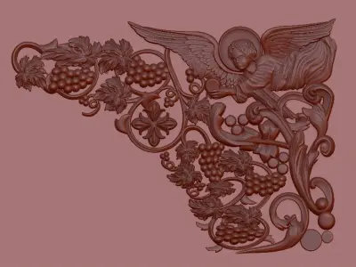 church altar covered with a vine cross and an angelic relief 3D model