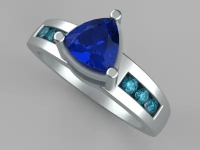 Trillion Cut Ladies Ring Size 7 Round Gems Gold Sterling Jewelry 3D print model