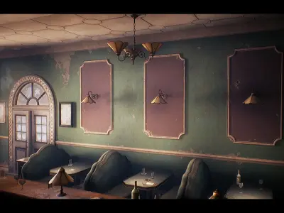 Vintage Bar Interior Environment Unreal Engine Low-poly 3D model