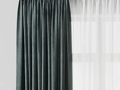 Curtain with rod 12 bule curtain HBH Low-poly 3D model