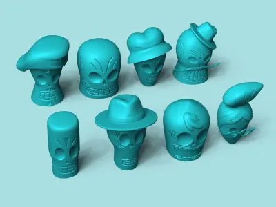 08 Grim Fandango Characters Heads - Decorative - KeyChain 3D Model Collection