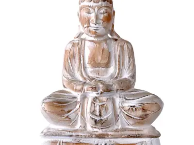 Antique Wooden Sitting Buddha 3D model