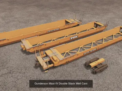American Double Stack Well Cars and Containers 3D Model Pack