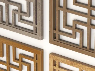 Wood Arabic Islamic pattern decorative grill screen 3D model get
