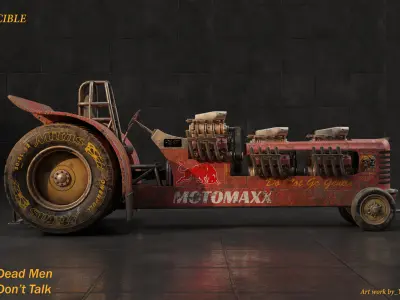 Tri-engine Kentuckian style tractor Low-poly 3D model