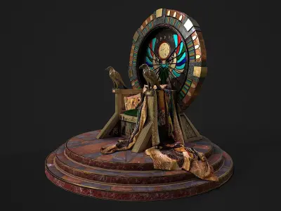 Egyptian throne with accessories Low-poly 3D model