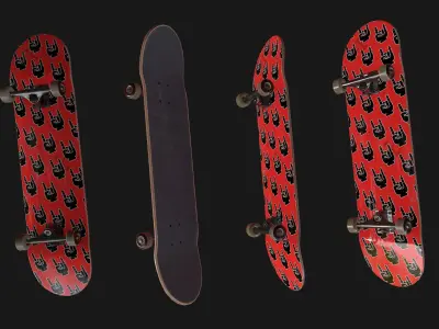 Low poly Skateboard PBR Game-ready with skull Low-poly 3D model