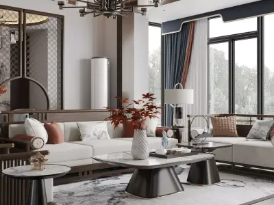 chinese living room dining room interior scenes 03 3D model