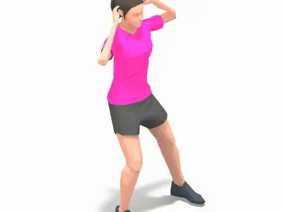sqaat cross elbow Exercise Woman Animation Low-poly 3D model