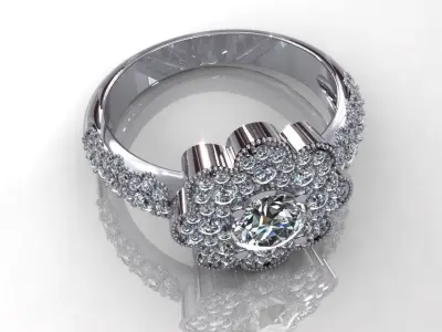Flower Round Diamond Ring 3D print model