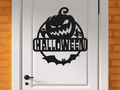 Pumpkin Halloween Sign - Scare Boo - Decor - Wall - Door Hanger 3D print model