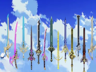 50 Genshin Impact Inspired Sword Low-poly 3D model