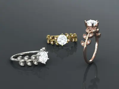 Thin Vines Leaf Engagement Ring 1ct 3D print model