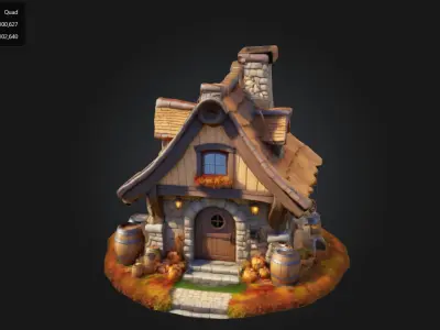 Stylized Medieval Autumn Cottage House 3D model