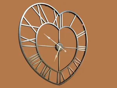 Animated Brushed Steel Heart Clock 3D model